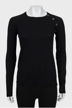 Jumper with leather inserts on the sleeves