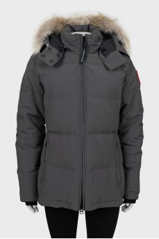 Gray down jacket with fur