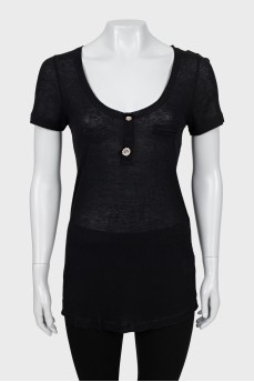 Black Ribbed T-Shirt with Tag