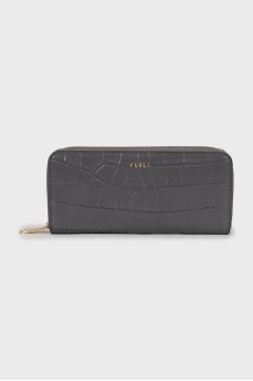 Gray wallet with embossed leather