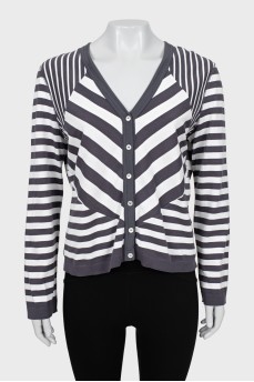 Combined striped cardigan