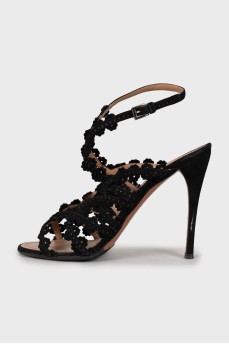 Black suede sandals with perforation