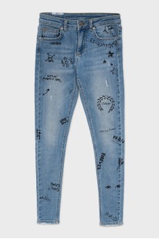 Blue printed skinny jeans