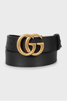 Men's leather belt with gold logo