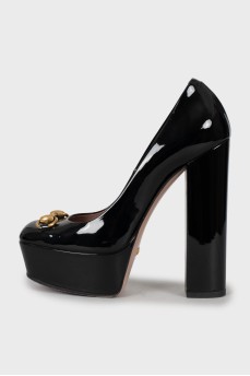 Black leather block heels