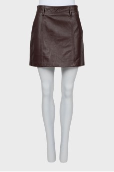 Brown leather mini skirt