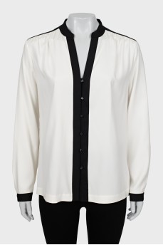 Black and white silk blouse