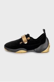 Velor sneakers with gold detailing