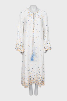 White maxi dress with polka dots