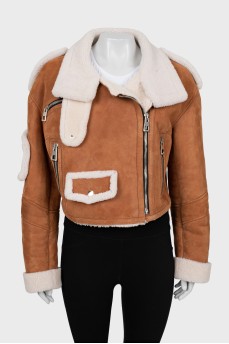 Short sheepskin coat made of eco-leather