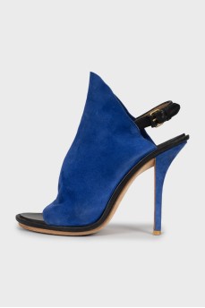 Blue suede stiletto sandals