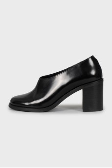 Leather black block heels
