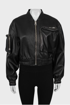 Black bomber jacket with sewn pocket