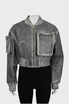 Gray bomber jacket with pocket