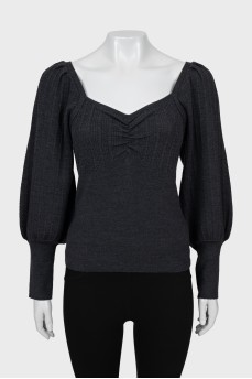 Sweater with drapery and puff sleeves