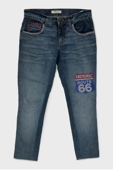 Jeans decorated with rhinestones