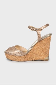 Gold high wedge sandals