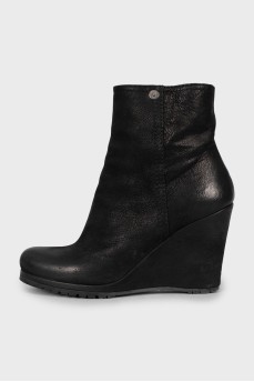 Leather wedge boots