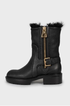 Insulated boots with gold hardware