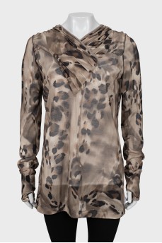 Animal print blouse with hood