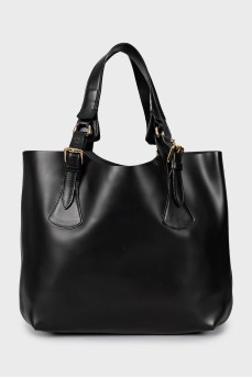 Leather tote bag with gold-tone hardware