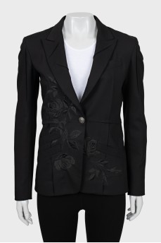 Fitted jacket with embroidered print