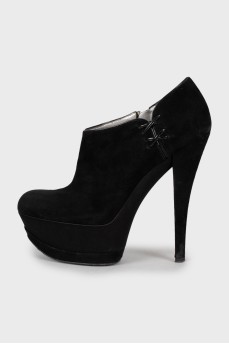 High-heeled suede ankle boots