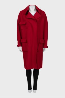 Red coat with patch pockets