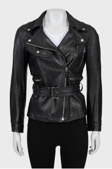 Leather jacket with belt