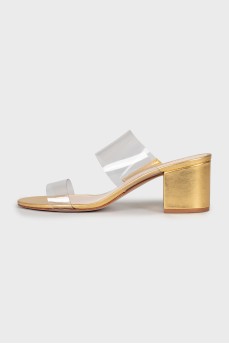 Gold block heel sandals