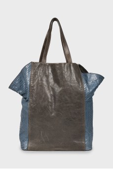 Shopper bag with snakeskin inserts
