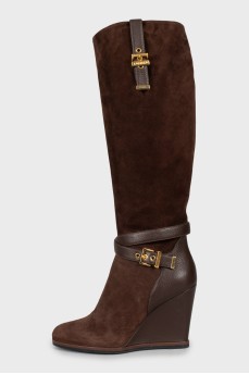 Brown leather and suede boots