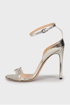 Silver sandals with embossed pattern