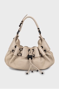 Leather hobo bag with drawstrings