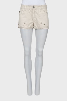 Denim shorts with metallic rhinestones