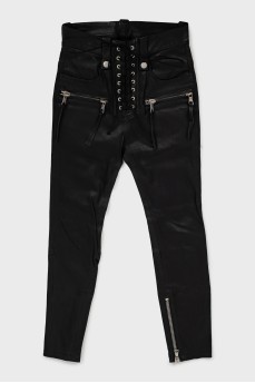 Leather lace-up trousers