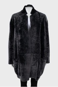 Gray shearling coat
