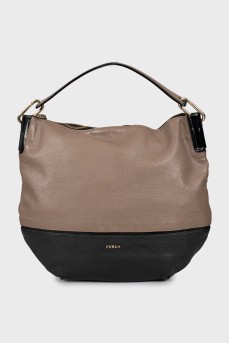 Two-tone leather shopper bag