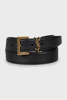 Leather belt with branded logo