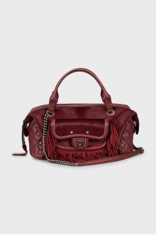 Leather tote bag with fringes