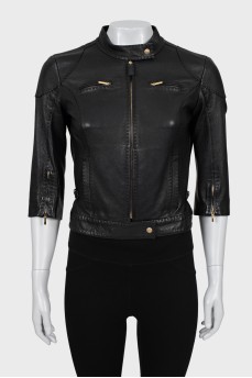 Leather jacket with decorated seams