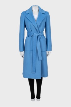 Blue wool coat with belt