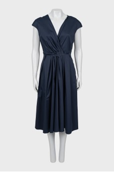 Blue midi dress with V-neck