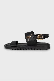 Leather sandals with gold logo
