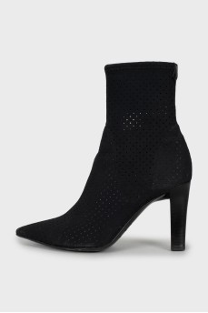 Black textile ankle boots with perforations