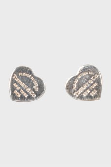 Heart-shaped silver stud earrings