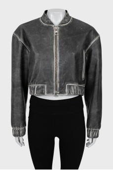 Gray cropped leather jacket