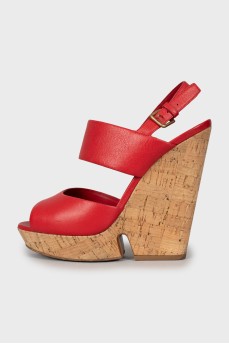 Red high wedge sandals