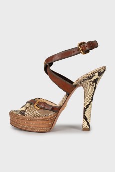 Python leather high heel sandals