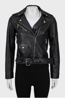 Cropped leather jacket with back print